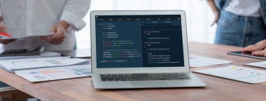 Uygulama ve program kodlaması için bilgisayar ekranında yazılım geliştirme programlama