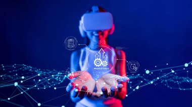 Bu resim, sanal gerçeklikle geliştirilmiş verimliliğin geleceğini gösteriyor, dijital ağın ortasında yenilikçi çözümler sunan, büyüme ve yaratıcılığı temsil eden elleri gösteriyor. XDMCP