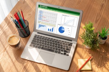 Spreadsheet document information financial startup concept. data and graphs in spreadsheet documents for online analysis project dashboard accounting digital snugly