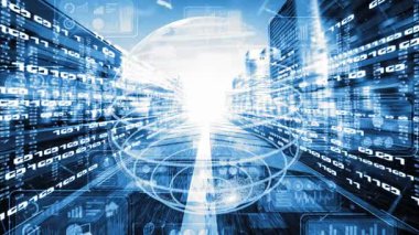 Fütürist küresel sosyal medya, insanlar iletişim ağı ve dijital veri paylaşımı kuruyor. Yeni bilgi çağındaki küresel eğilimleri değiştiren akıllı dijital dönüşüm ve teknoloji bozulması kavramı .