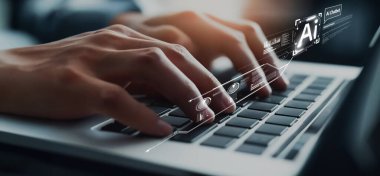 Yapay zeka sanal asistanı Chatbot ile yapay zeka konsepti ile insan etkileşimi, yapay zeka mühendisliği, LLM yapay zeka derin öğrenimi iş desteği için üretken yapay zeka kullanımı. EIDE