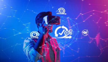 Sanal gerçeklik teknolojisiyle ilgilenen bir iş adamı, süreçleri optimize etmek ve yenilikleri geliştirmek için çevik yöntemlerin uygulanmasını resmetmektedir. XDMCP