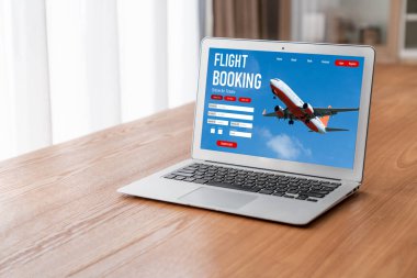 Online uçuş rezervasyon sitesi mod rezervasyon sistemi sağlar. Seyahat teknolojisi kavramı .