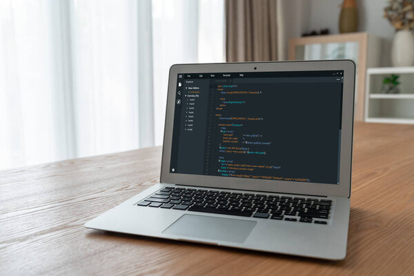 Software development programming on computer screen for modish application and program coding