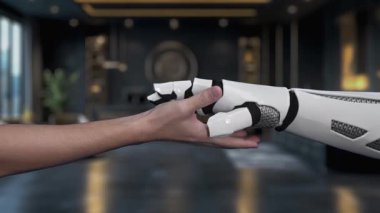 Bir el, modern bir iç mekanda dijital arayüzle çevrili parlayan geometrik bir şekil tutar. Bu video yenilik, yaratıcılık ve teknolojiyi temsil ediyor. Auvana