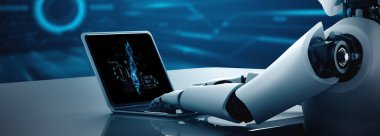 Tıp bilimi teknolojisi ve fütüristik sağlık sanal bilgisayar yazılımı insan sağlığını analiz ediyor ve doktor verileri ve tıbbi araştırmalar için hastalık teşhisi koyuyor. canlı