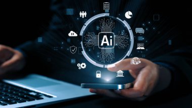 Yapay zeka mühendisliği, büyük veri ve yapay zeka makinesi kavramında yapay zeka beyin işlemcisiyle iş desteği için üretken yapay zeka kullanmayı öğrenen insan etkileşimi. Kullanıcı Kimliği