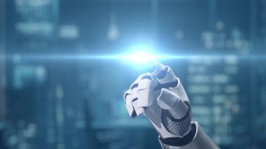 Robot bir el dijital haritada parlayan insan simgeleriyle etkileşime geçerek, modern toplumda teknolojinin, verinin ve insan kaynakları yönetiminin yakınsamasını gösteriyor. Auvana