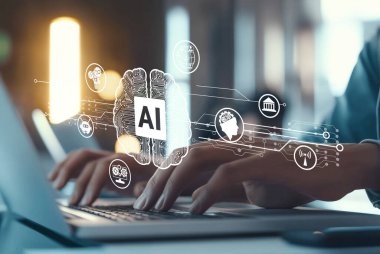 Yapay zeka mühendisliği, büyük veri ve yapay zeka makinesi kavramında yapay zeka beyin işlemcisiyle iş desteği için üretken yapay zeka kullanmayı öğrenen insan etkileşimi. EIDE