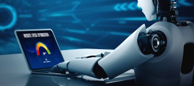 Web sitesi yükleme hızını hesaplayan bilgisayar yazılımı. Web sitesi yükleme hızını rahatça arttırma kavramı. 3B illüstrasyon