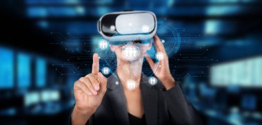 Sanal gerçeklik teknolojisini kullanarak modern bir dijital ortamda ağ oluşturma olanaklarını keşfeden, küresel iletişimi ve bağlantıyı geliştiren bir iş adamı. XDMCP