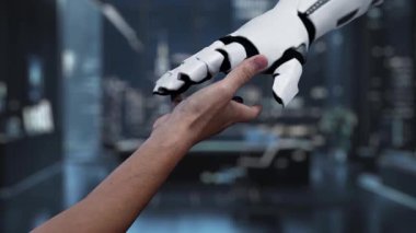 Bir el, sürdürülebilirliği, karbon azaltımını ve temiz teknolojiyi sembolize eden holografik ikonlara uzanarak, modern iş dünyasındaki çevre bilincinin önemini vurguluyor. Auvana