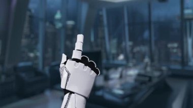 Modern bir robot el, ileri veri görselleştirme kavramları ve küresel bağlantı gösteren yüksek teknolojili bir ortamda dijital insan figürlerine işaret ediyor. Auvana