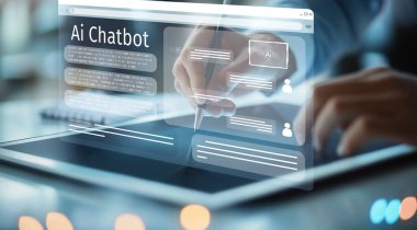 Kişisel yardım, gelişmiş teknoloji, otomasyon ve kullanıcı bağlılığı için kullanılan yapay zeka sohbet robotu uygulamasını tasvir eden modern bir dijital etkileşim. XDMCP