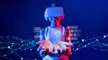 Yapay zeka sanal asistanı Chatbot ile yapay zeka konsepti ile insan etkileşimi, yapay zeka mühendisliği, LLM yapay zeka derin öğrenimi iş desteği için üretken yapay zeka kullanımı. FaaS