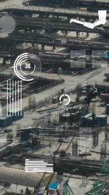 Otomasyon konseptini ve uzaktan kablosuz makine kontrolünü gösteren bir bilgisayar yazılımında fütüristik HUD kullanarak inşaat teknolojisi konsepti üzerinde değişiklik grafiği içeren konsept .