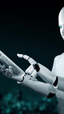 Futuristic robot artificial intelligence huminoid AI transportation analytic technology development and machine learning concept. Global robotic science research for future of human . 3D rendering.