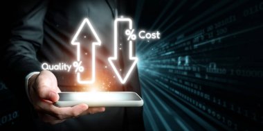 Maliyet azaltma, dijital grafik EIDE örtüşmeleri ile gösterilen maliyet tasarrufu kavramı, kurumsal işletmeler gereksiz harcamaların azaltılması yoluyla maliyet ve şirket kaynaklarını etkili bir şekilde tasarruf eder