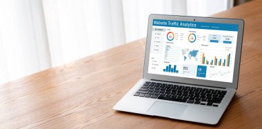 Computer software for website traffic analytics data on computer screen. Concept of SEO search engine optimization and customer targeting for online business snugly