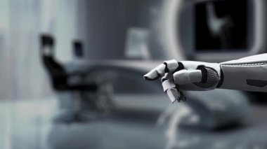 Robot bir el tarafından sergilenen dijital bir küre teknolojinin ve küresel iletişimin yakınlaşmasını gösteriyor, dillerin çeşitliliğini ve insan etkileşimini gösteriyor. Auvana