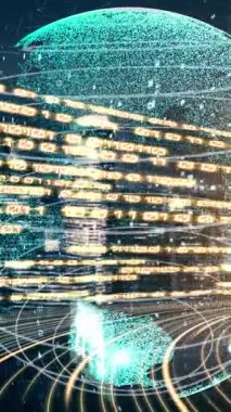 Fütürist küresel ağ ve dijital veri transferi 3D grafik. Yeni bilgi çağındaki küresel eğilimleri değiştiren akıllı dijital dönüşüm ve teknoloji bozulması kavramı .