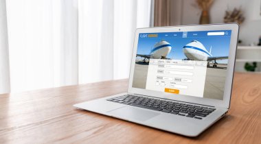 Online uçuş rezervasyon sitesi mod rezervasyon sistemi sağlar. Seyahat teknolojisi kavramı .