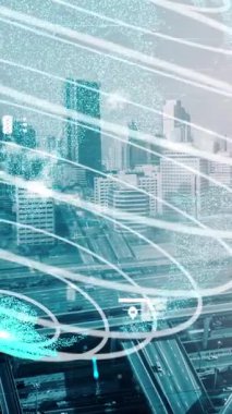 Gelecekteki bina inşaatı ve HUD hologram grafik tasarımı ile yaratıcı mühendislik projesi konsepti. İnşaat mühendisi, mimar ya da inşaat işçisi modern sivil teknoloji ile çalışıyor..