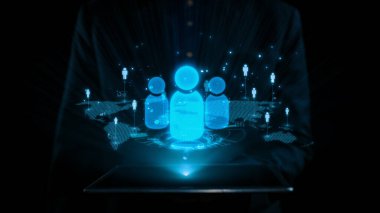 İş adamı ağ kurar, değerli bağlantılar kurar. Profesyonel ağı ve fırsatları genişletmek için etkili insan ağ oluşturma stratejileri UUID