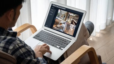 Online home security system showing live view of cctv cameras around the private property snugly