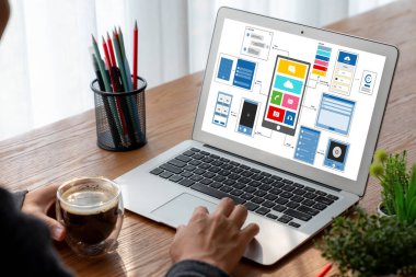 Model mobil uygulama ve web sitesi için UX UI tasarım süreci. Profesyonel uygulama geliştiricisi için kablo grafiğinin yaratıcı prototipi .