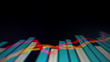 Yakın çekim makro çekim grafiği LED ekranda, büyüme grafiğini ekonomik patlama ya da boğa piyasa noktası konsepti olarak gösteriyor. Finansal yatırım için uygun pozitif borsa.
