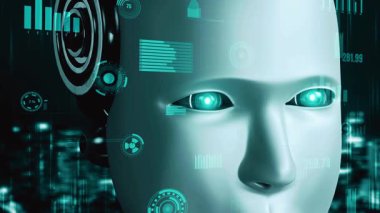 Futuristic robot artificial intelligence huminoid AI for industrial factory technology development and machine learning concept. robotic bionic science research for future of human life. 3D rendering.