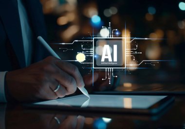 Yapay zeka mühendisliği, büyük veri ve yapay zeka makinesi kavramında yapay zeka beyin işlemcisiyle iş desteği için üretken yapay zeka kullanmayı öğrenen insan etkileşimi. EIDE