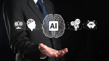 Yapay zeka mühendisliği, büyük veri ve yapay zeka makinesi kavramında yapay zeka beyin işlemcisiyle iş desteği için üretken yapay zeka kullanmayı öğrenen insan etkileşimi. Faas