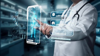 Profesyonel doktor muayenesini kapat ve insan muayene raporuna bak. Doktor röntgene bakıyor ve HUD gösterge panelindeki kalp atışlı tüm vücut hologramını analiz ediyor. İyileştirici.