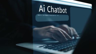 Yapay zeka sanal asistanı Chatbot ile yapay zeka konsepti ile insan etkileşimi, yapay zeka mühendisliği, LLM yapay zeka derin öğrenimi iş desteği için üretken yapay zeka kullanımı. Kullanıcı Kimliği
