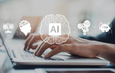 Yapay zeka mühendisliği, büyük veri ve yapay zeka makinesi kavramında yapay zeka beyin işlemcisiyle iş desteği için üretken yapay zeka kullanmayı öğrenen insan etkileşimi. EIDE