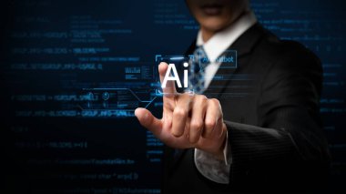 Yapay zeka sanal asistanı Chatbot ile yapay zeka konsepti ile insan etkileşimi, yapay zeka mühendisliği, LLM yapay zeka derin öğrenimi iş desteği için üretken yapay zeka kullanımı. FaaS