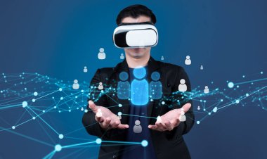 İş adamı ağ kurar, değerli bağlantılar kurar. Profesyonel ağı ve fırsatları genişletmek için etkili insanlar ağ stratejileri geliştiriyor.