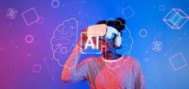 Bir kadın, yaratıcı yapay zekanın ve yaratıcı dijital ortamda kullanıcı etkileşiminin kesişimini gösteren sanal gerçeklik teknolojisini tecrübe eder. XDMCP