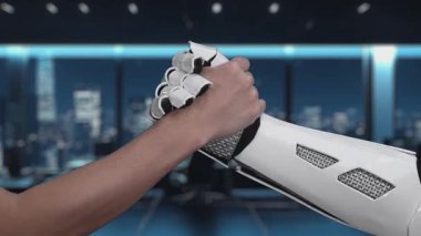 Yüksek teknolojili bir robot kolu sanal bir yapay zeka arayüzü ile etkileşime girer ve gelişmiş robotik ile şehir manzarasındaki dijital iletişim arasındaki sinerjiyi gösterir. Auvana