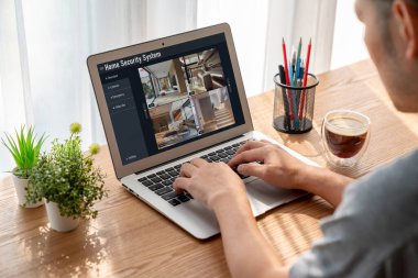 Online home security system showing live view of cctv cameras around the private property snugly