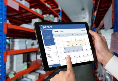Calendar on computer software application for schedule planning for personal organizer and online business snugly