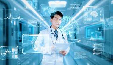 Hasta semptomlarını teşhis etmek ve insan organının hologramına bakmak için yapay zeka kullanarak hastane koridorunda duran yetenekli bir doktor. Yaratıcılık.