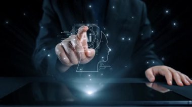 Yapay zeka mühendisliği, büyük veri ve yapay zeka makinesi kavramında yapay zeka beyin işlemcisiyle iş desteği için üretken yapay zeka kullanmayı öğrenen insan etkileşimi. Kullanıcı Kimliği