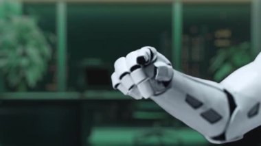 Robotik bir el dijital bir küre ve geri dönüşüm ikonları ile etkileşime geçerek, modern işyerleri ve çevresel bakımda teknolojinin ve sürdürülebilirliğin birleşimini sembolize eder. Auvana