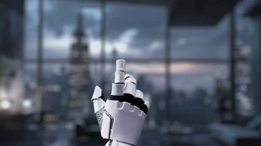 Bir robot el, veri koruması için gelecekteki yaklaşımı vurgulayan ikonlar ve asma kilit sembolü de dahil olmak üzere veri güvenlik özelliklerini gösteren dijital arayüzle etkileşime girer. Auvana