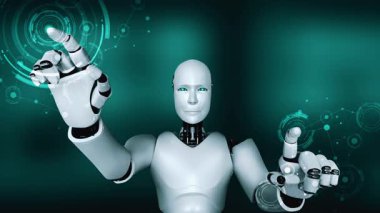 Futuristic robot artificial intelligence huminoid AI for industrial factory technology development and machine learning concept. robotic bionic science research for future of human life. 3D rendering.