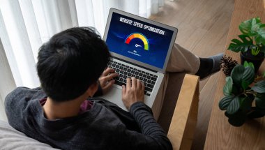 Computer software evaluating website loading speed. Concept of improving website loading speed snugly.