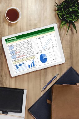 Spreadsheet document information financial startup concept. data and graphs in spreadsheet documents for online analysis project dashboard accounting digital snugly